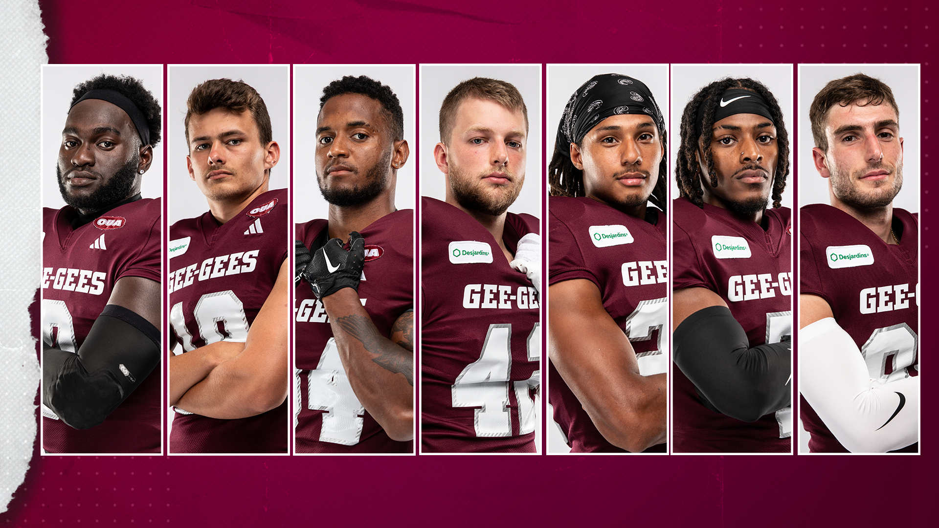 Seven Gee-Gees award winners posing in their uniforms from a pre-season photoshoot Thumbnail