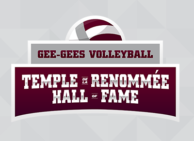 Illustration of half a volleyball above the bilingual text for Men's Hockey Hall of Fame