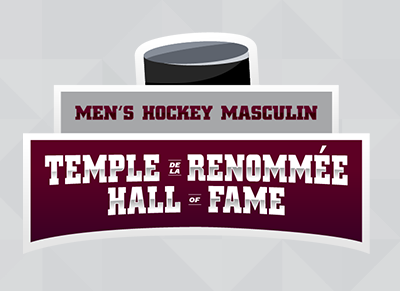 Illustration of half a puck above the bilingual text for Men's Hockey Hall of Fame